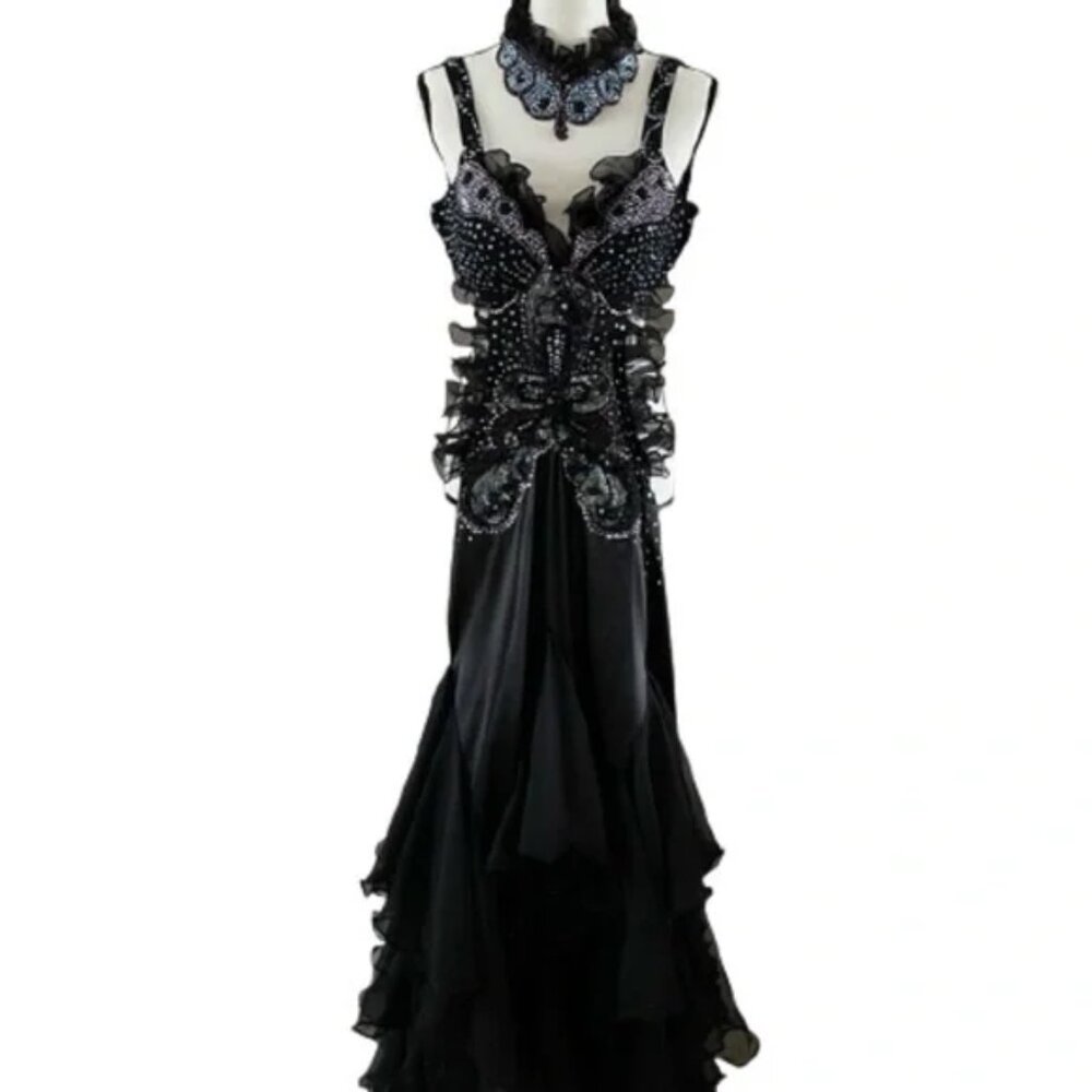 Crystals Blue Square Neck Layered A-Line Pageant Gown main image 1